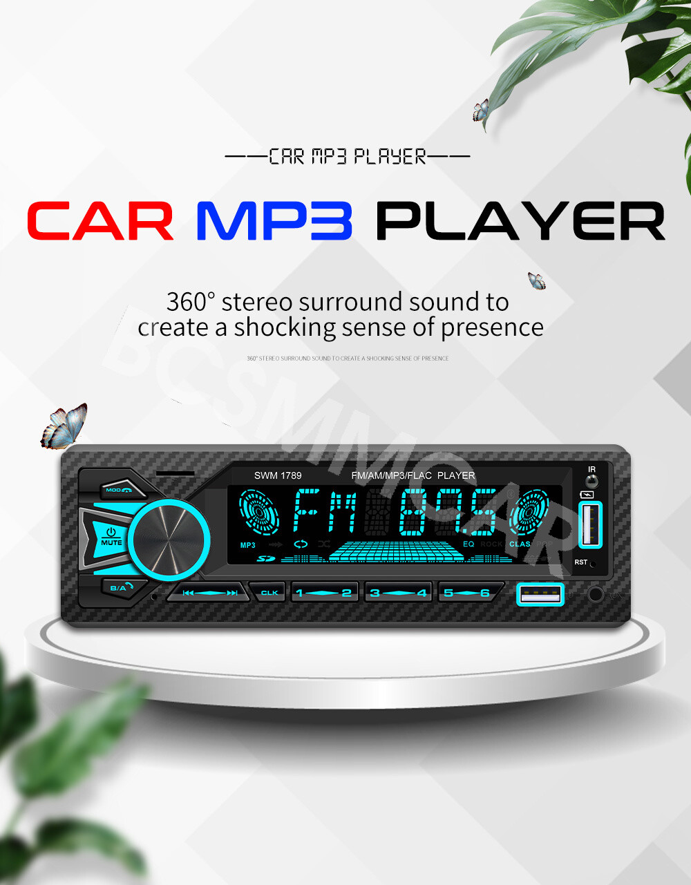 Single 1 DIN Car Stereo Radio MP3 Player Bluetooth In-Dash FM AM USB Aux Input
