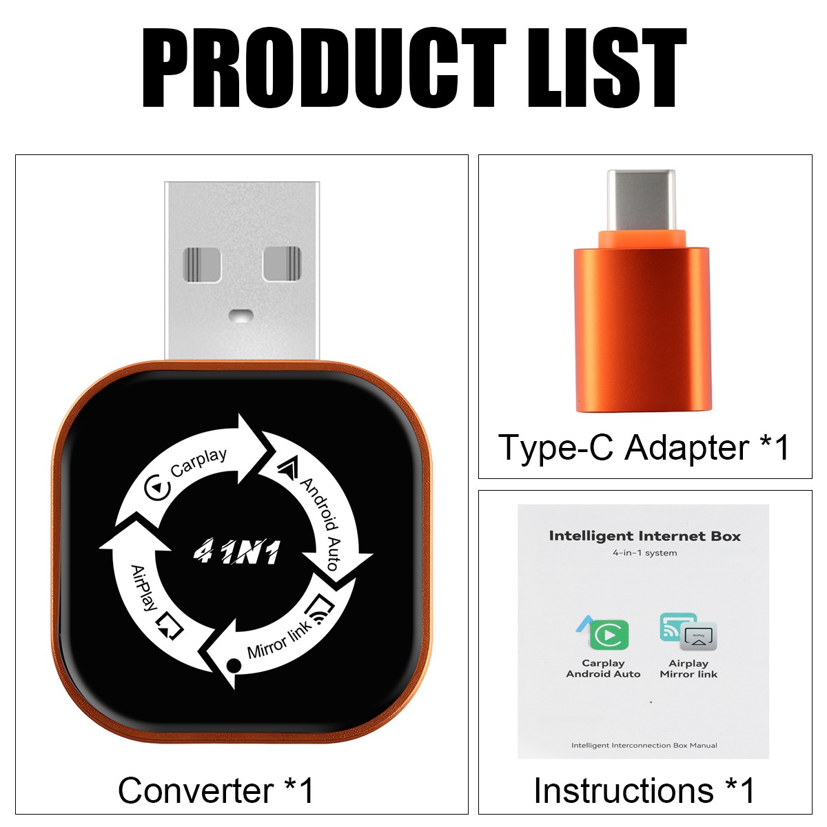 Wireless Carplay Android Auto Adapter Airplay Bluetooth Wi-fi Mirror Link Screen