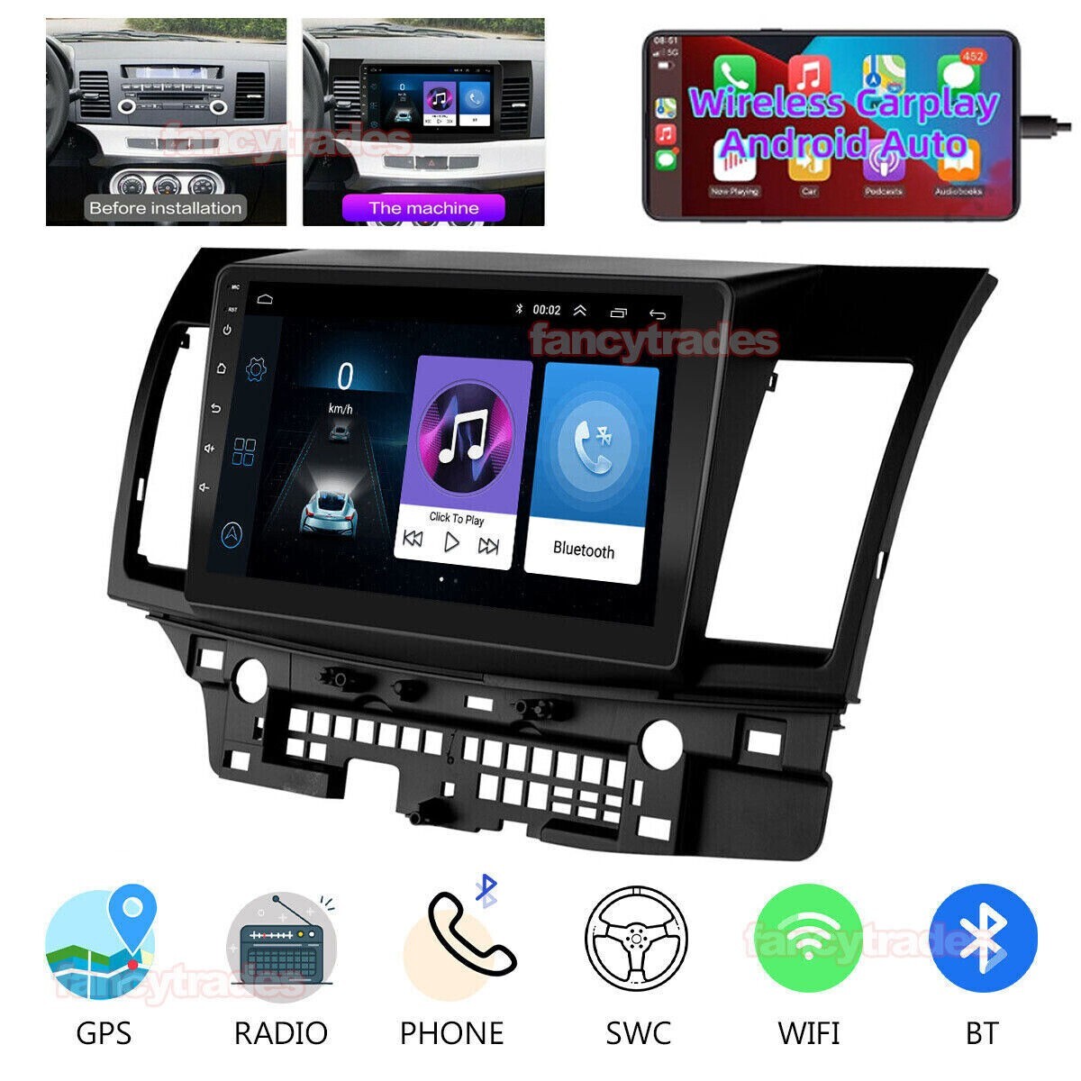10.1″ Car Android 12 Radio GPS Carplay Stereo For Mitsubishi Lancer EX 2008-2015
