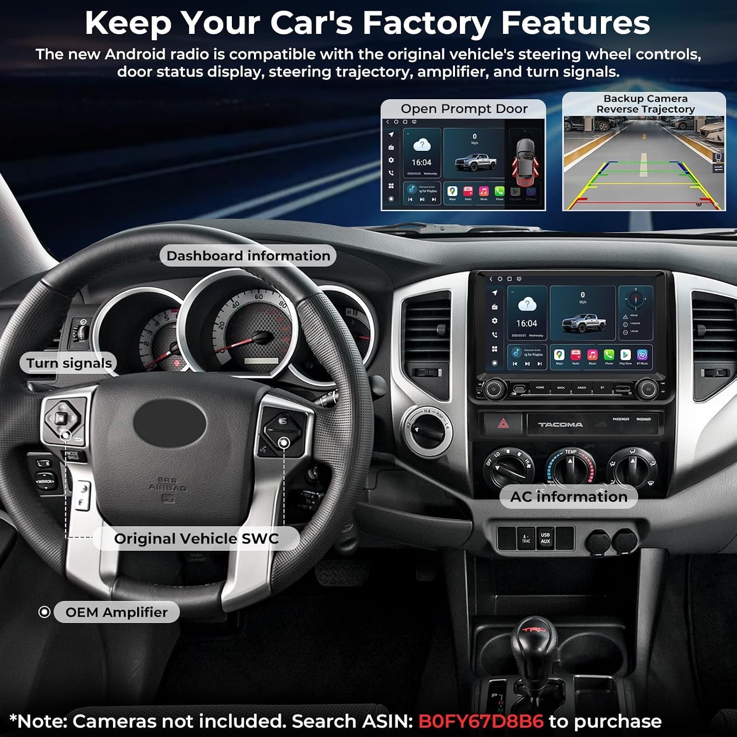 Android 15 Car Radio for Toyota Tacoma 2005-2015, 9 Inch QLED IPS Touch 4796-1