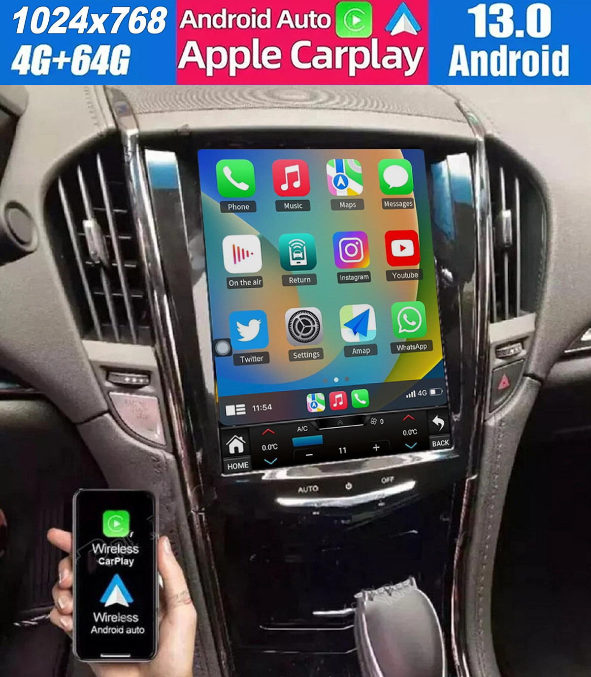 Carplay Radio For 2013-2018 Cadillac ATS Touchscreen Stereo Android 13 Head Unit