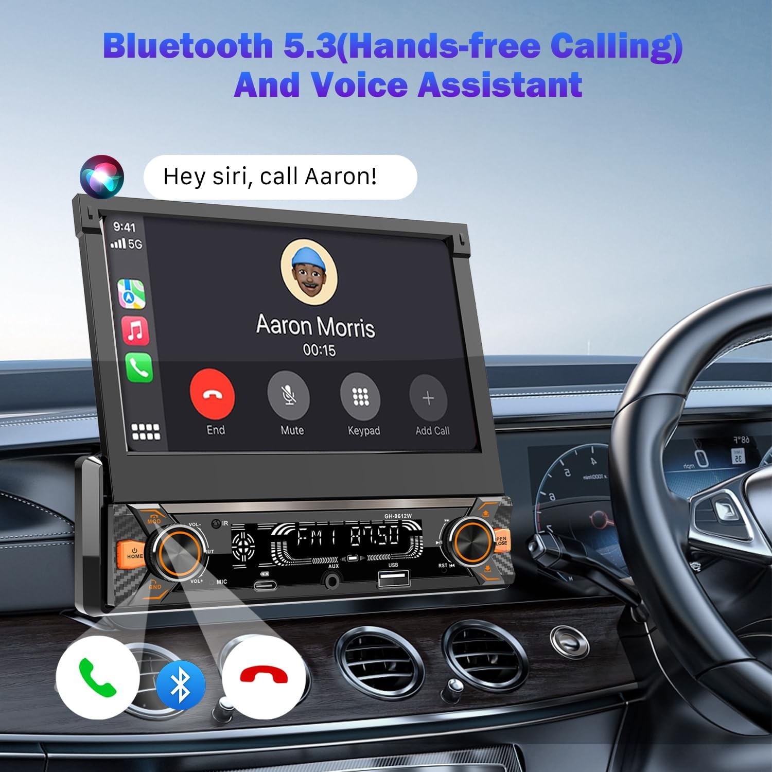 Car Stereo Radio 7″ Fold Out Touch Screen Bluetooth USB AUX MP5 USB Single DIN