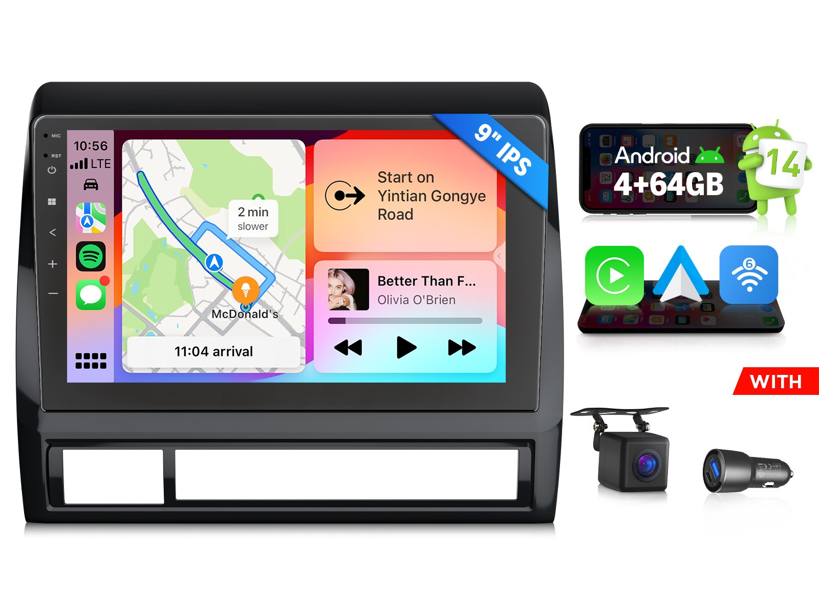 9″ Android 14 Car Stereo Radio CarPlay Head Unit Bluetooth for Toyota Tacoma GPS