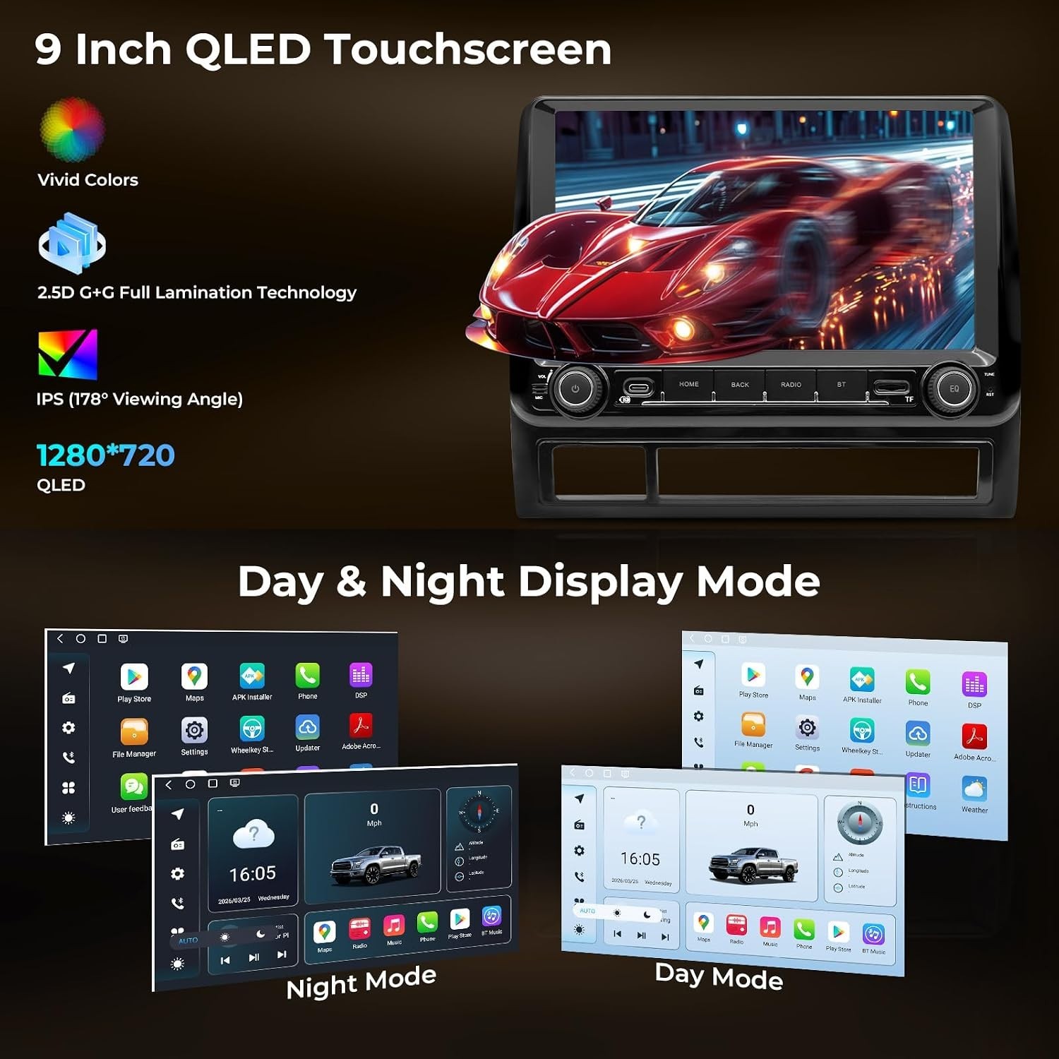 Android 15 Car Radio for Toyota Tacoma 2005-2015, 9 Inch QLED IPS Touch 4796-1