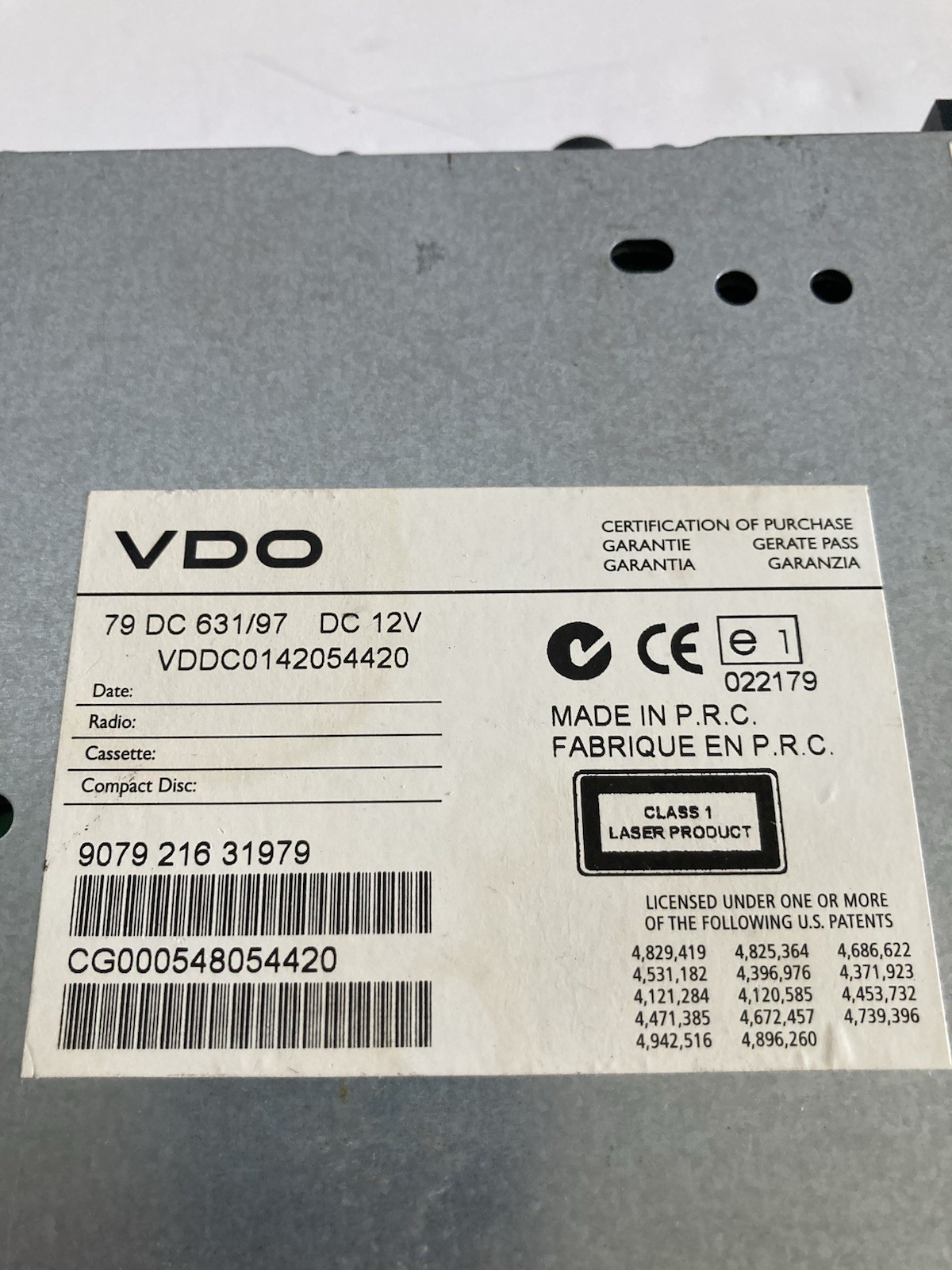 Hyundai Coupe Radio Stereo CD Player RDS VDO Genuine 79DC631/97