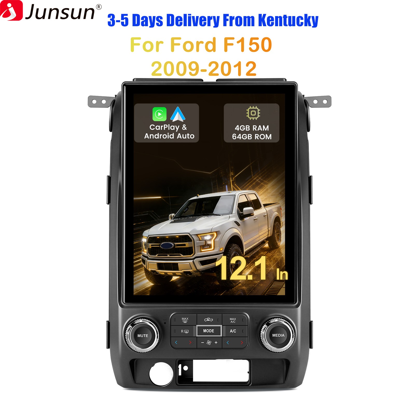 4G CarPlay 4+64GB Android15 12.1“Car Radio GPS Navi WIFI For Ford F150 2009-2012