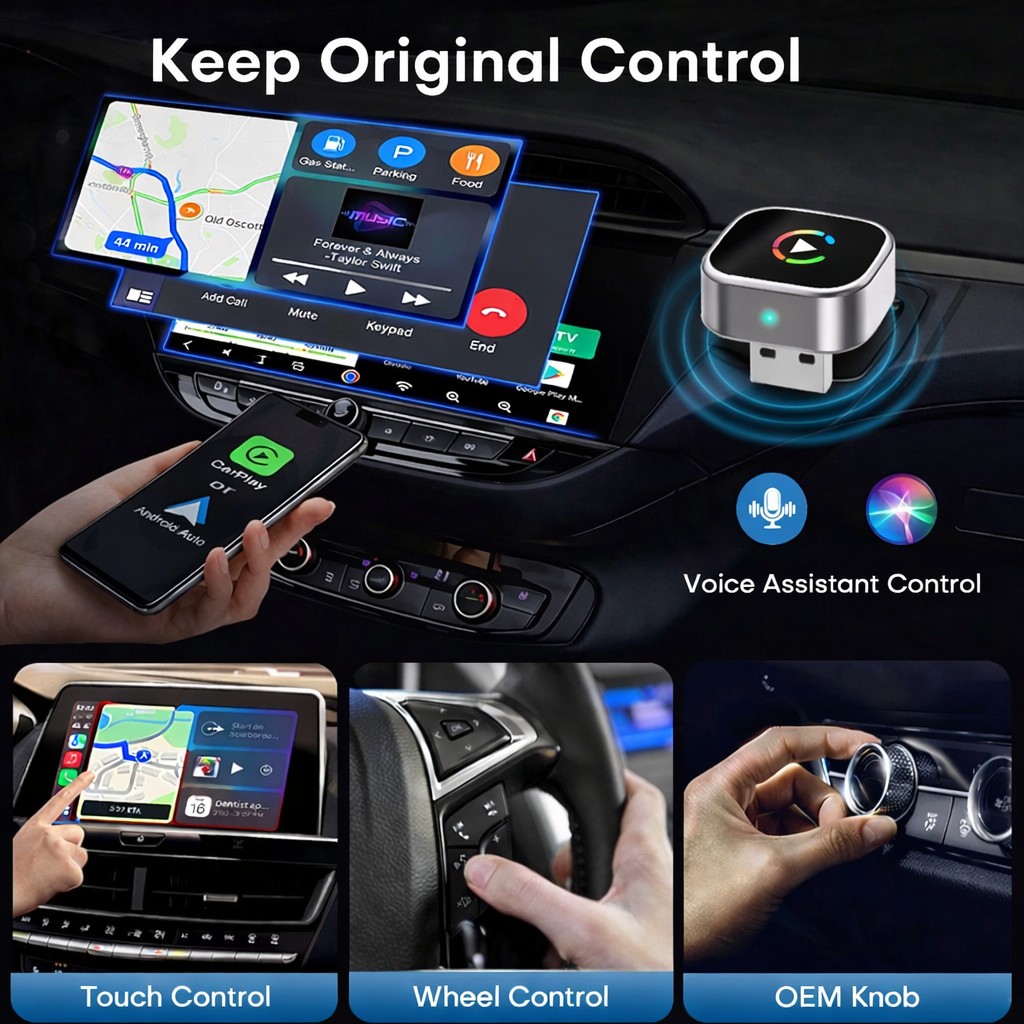 Wireless CarPlay Adapter for Apple iPhone & Android Auto USB Adapter Plug & Play