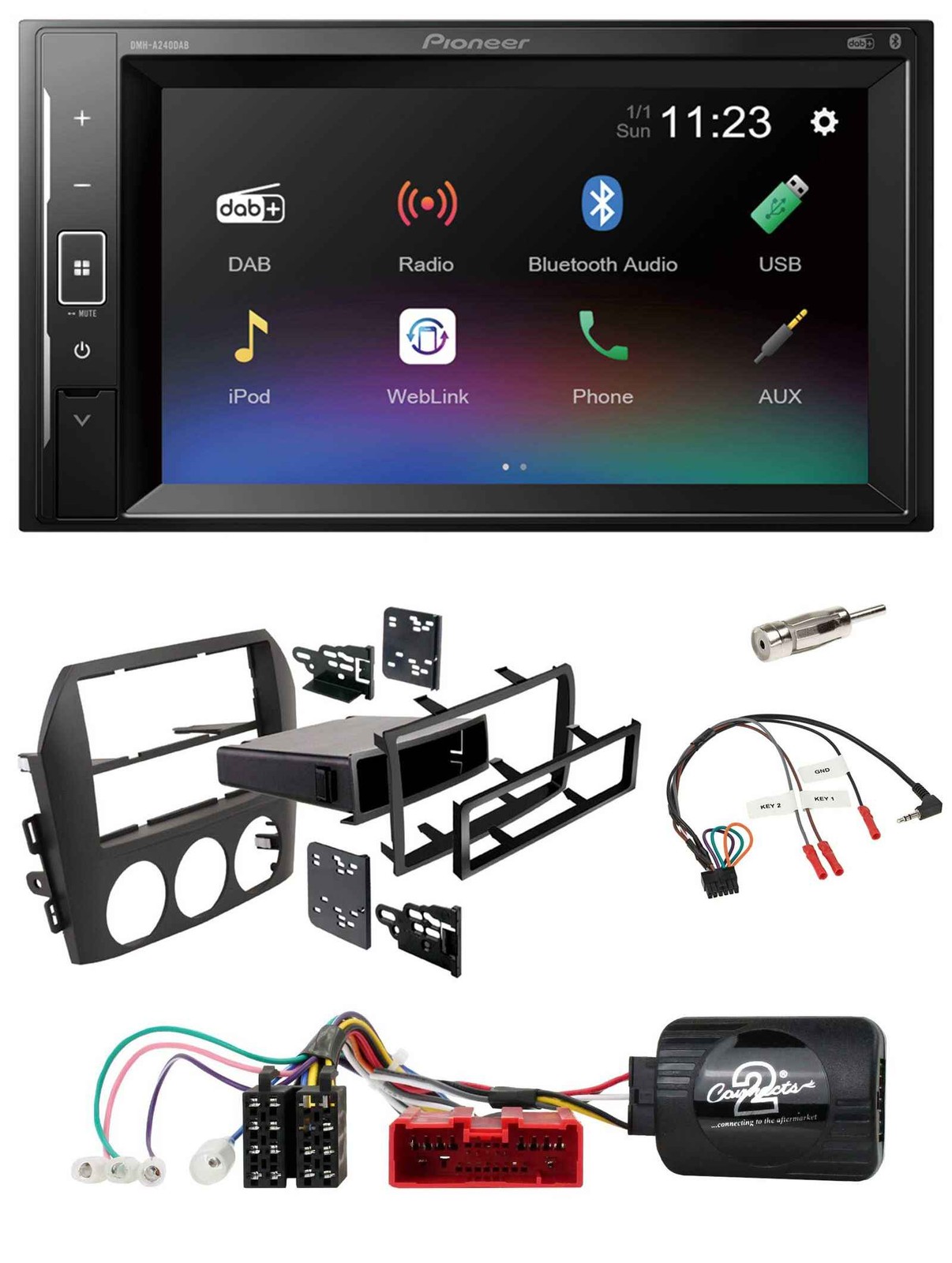 Pioneer DAB Steering Wheel 2DIN Bluetooth USB Car Stereo for Mazda MX 5 NC 05-08 Black