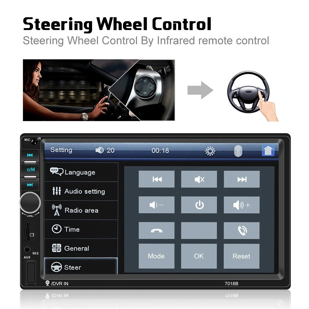 Podofo 7″ 2 Din Car Stereo Bluetooth Touch Screen Mirror Link Multimedia Player