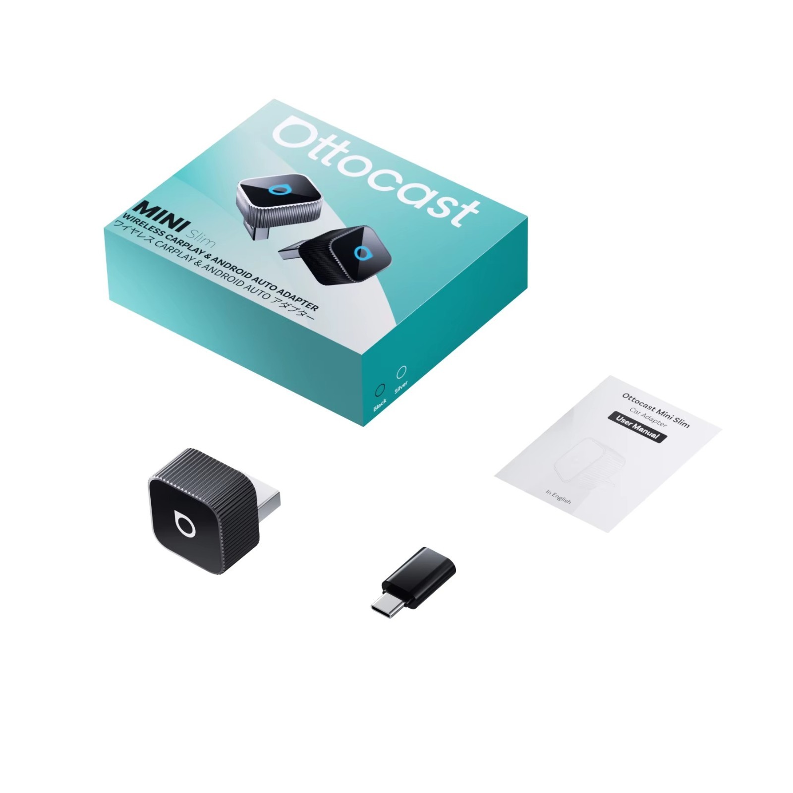 Ottocast Mini Slim Wireless CarPlay & Android Auto Adapter USB Plug & Play