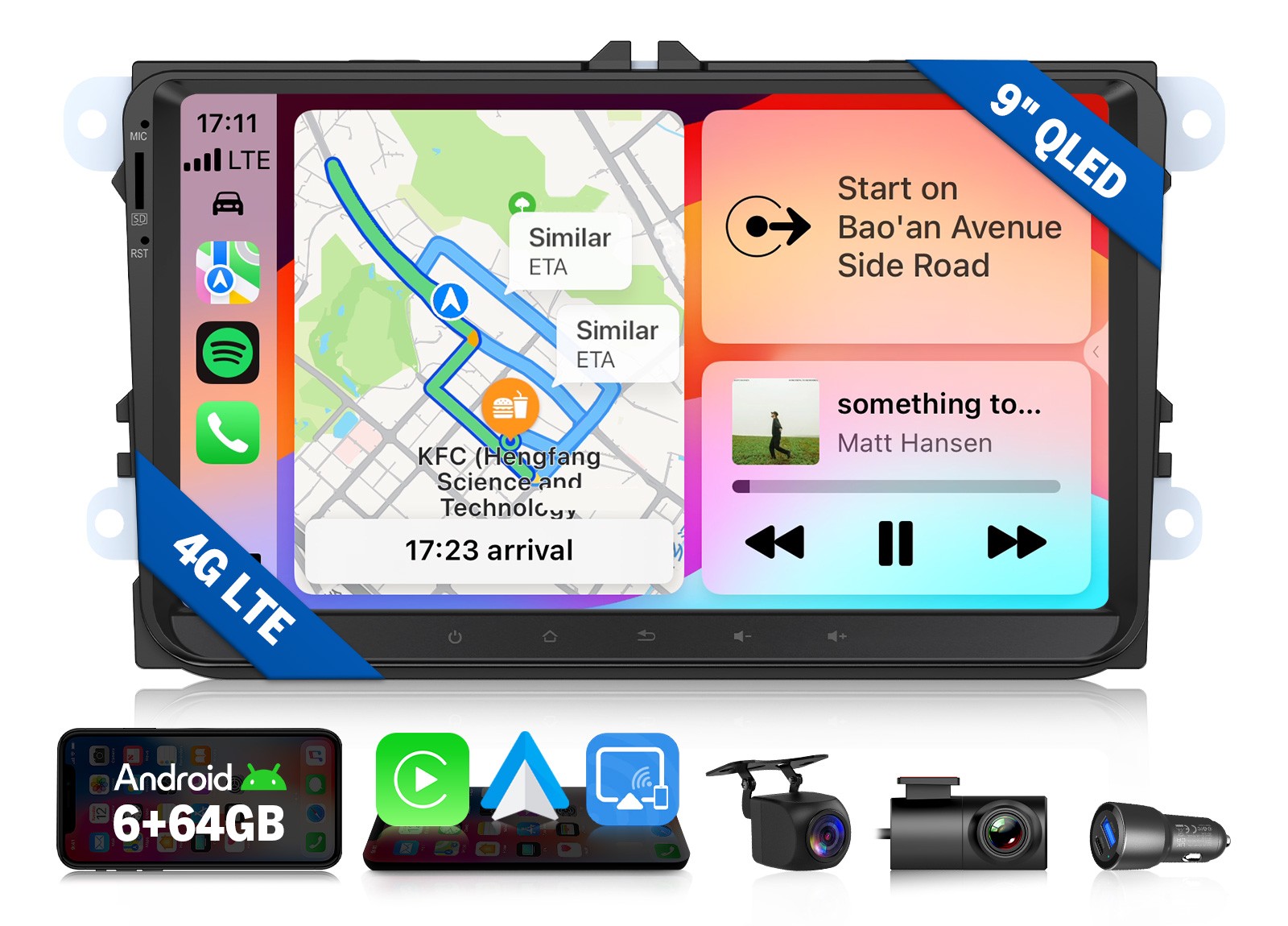 9″ Android 13 QLED 6+64 for VW Golf MK5 MK6 Car Stereo Radio Wireless CarPlay 4G