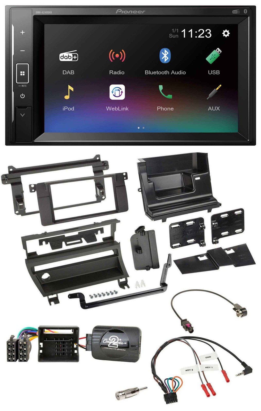 Pioneer DAB Steering Wheel 2DIN Bluetooth USB Car Stereo For BMW 3 Series E46 2001-2006 1 Sc