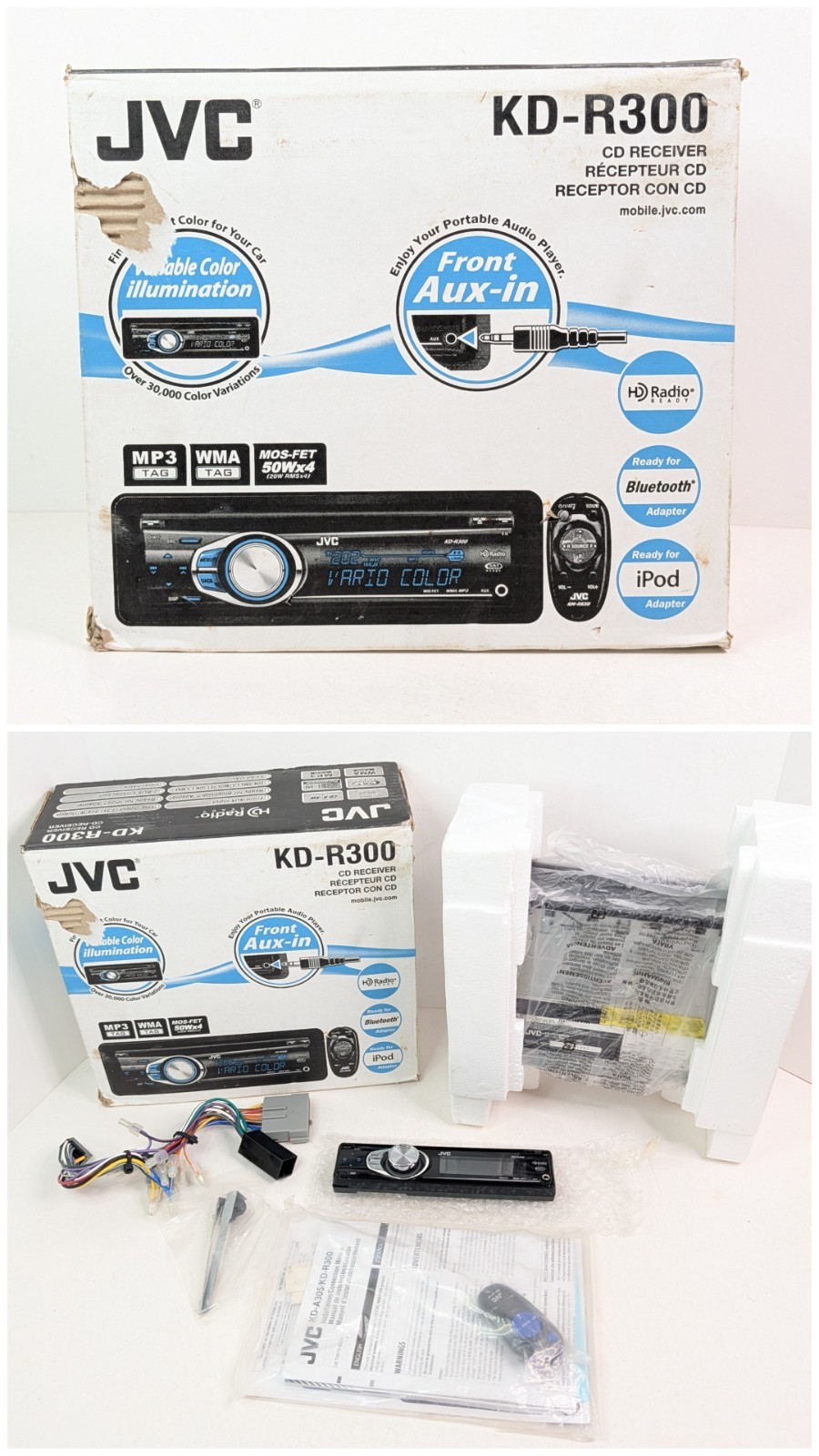 JVC KD-R300 CD MP3 WMA Car Stereo Radio Receiver HD Radio Ready 1 DIN Black