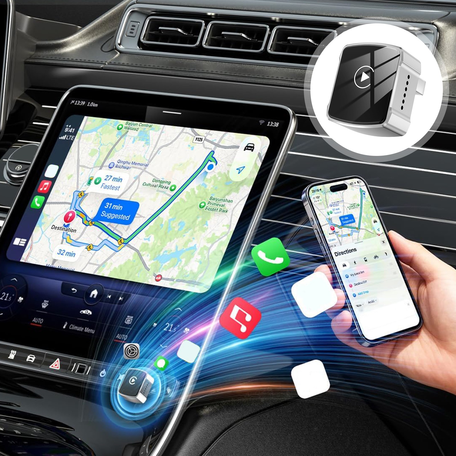 USB Auto Wireless CarPlay Adapter For Apple Android Wireless Dongle Plug ＆ Play