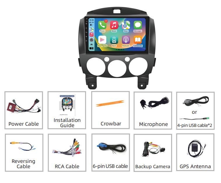 For Mazda 2 2011-2014 9 Inch Touch Screen Car Radio 4+64GB WiFi GPS Head Unit