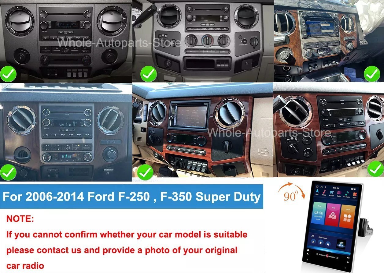 For 2006-14 Ford F-250 F-350 Super Duty Double Din Radio Rotated Stereo CarPlay