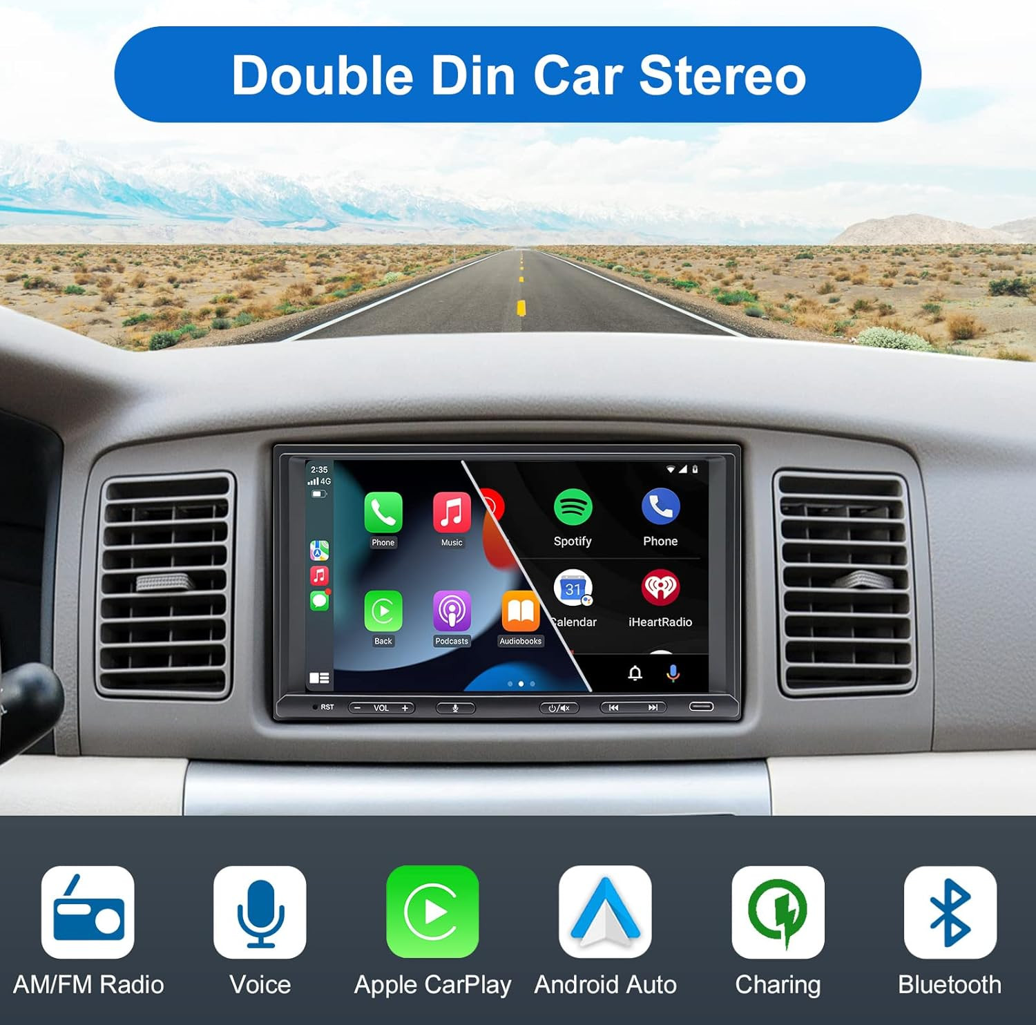 7” Universal 2Din Apple CarPlay AM/FM Radio Stereo GPS Navigator SWC BT +Camera