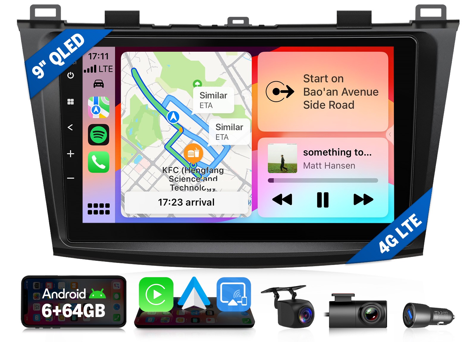 For Mazda3 BL 2010-2013 Car Radio 9″Android QLED 6+64 Wireless CarPlay DSP Audio