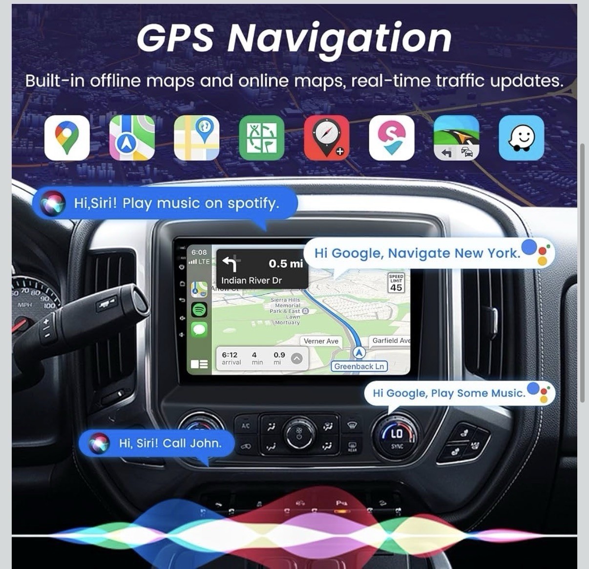 Carplay for Silverado 2014-2018 Android 13 Car Stereo Radio GPS Navi WIFI 4G BT