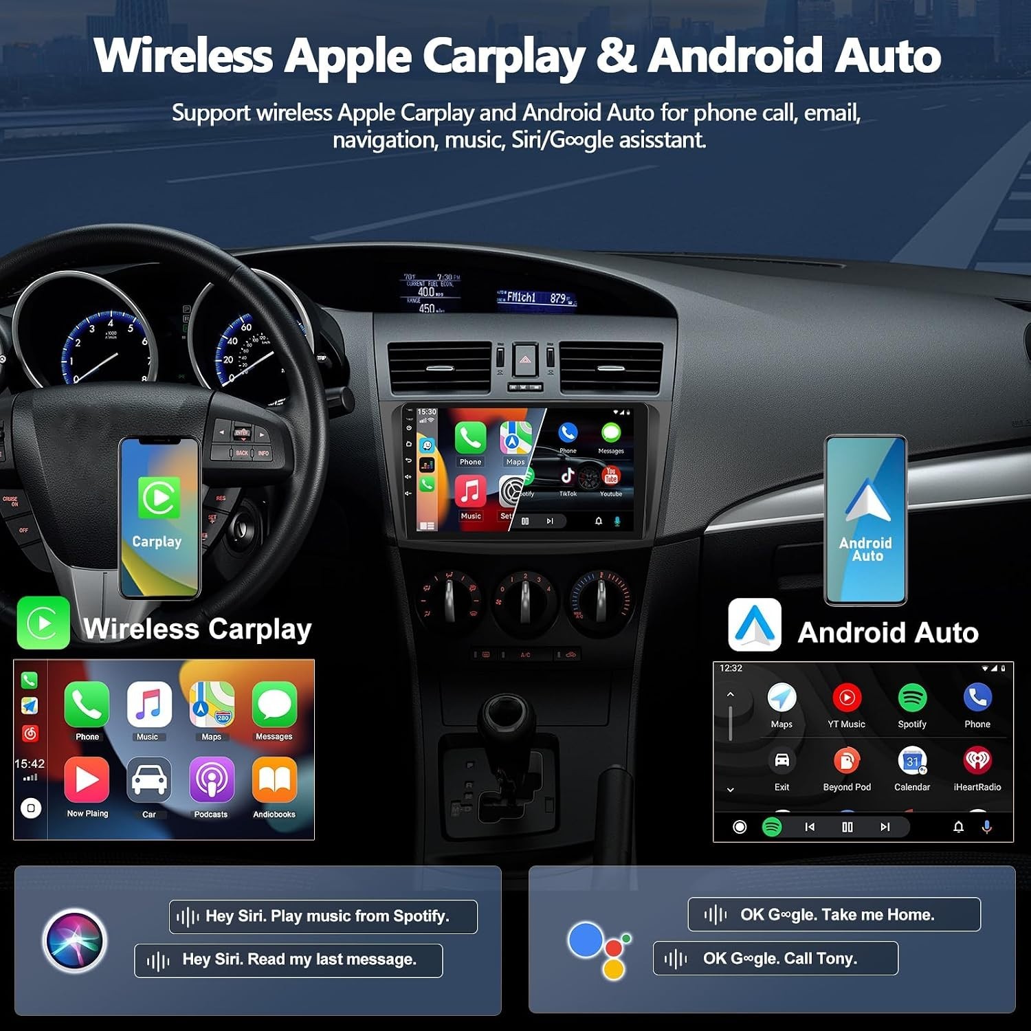 9″ Car Stereo for Mazda 3 2010-2013 Android 15 CarPlay Android Auto GPS
