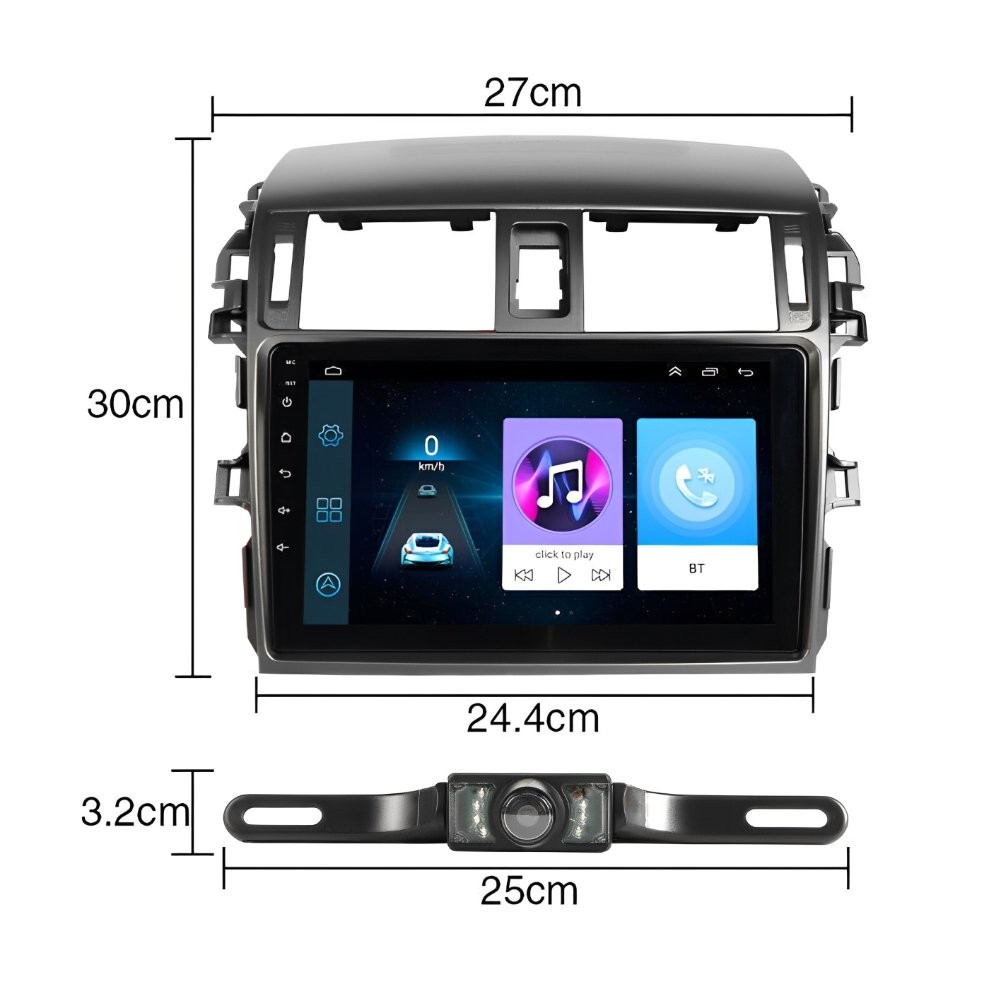 2+64G For Toyota Corolla 2007-2013 Carplay Android15 Car Stereo FM/RDS Navi 9″