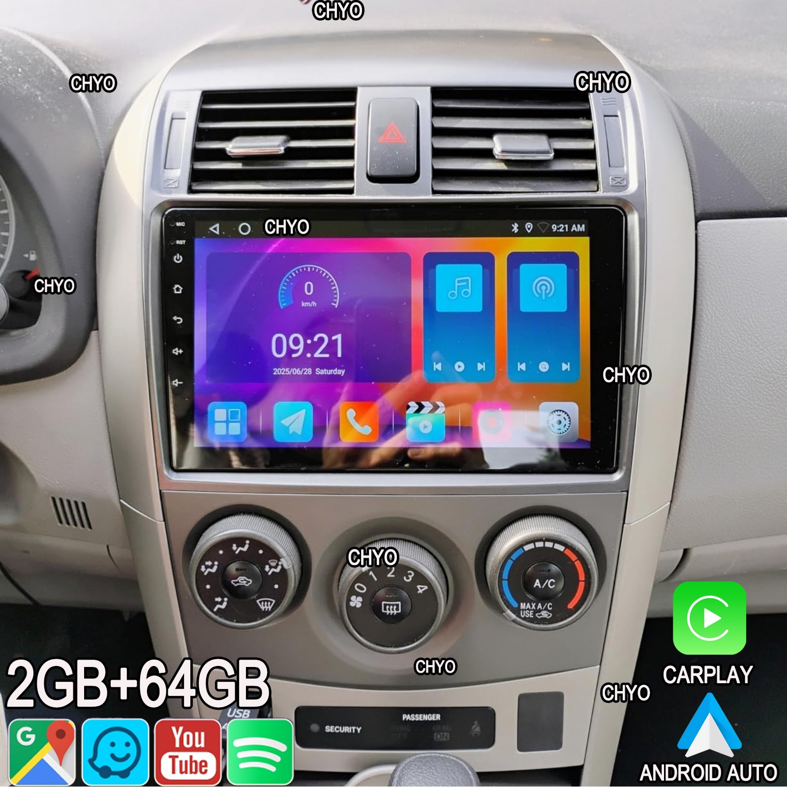2+64G For Toyota Corolla 2007-2013 Carplay Android15 Car Stereo FM/RDS Navi 9″