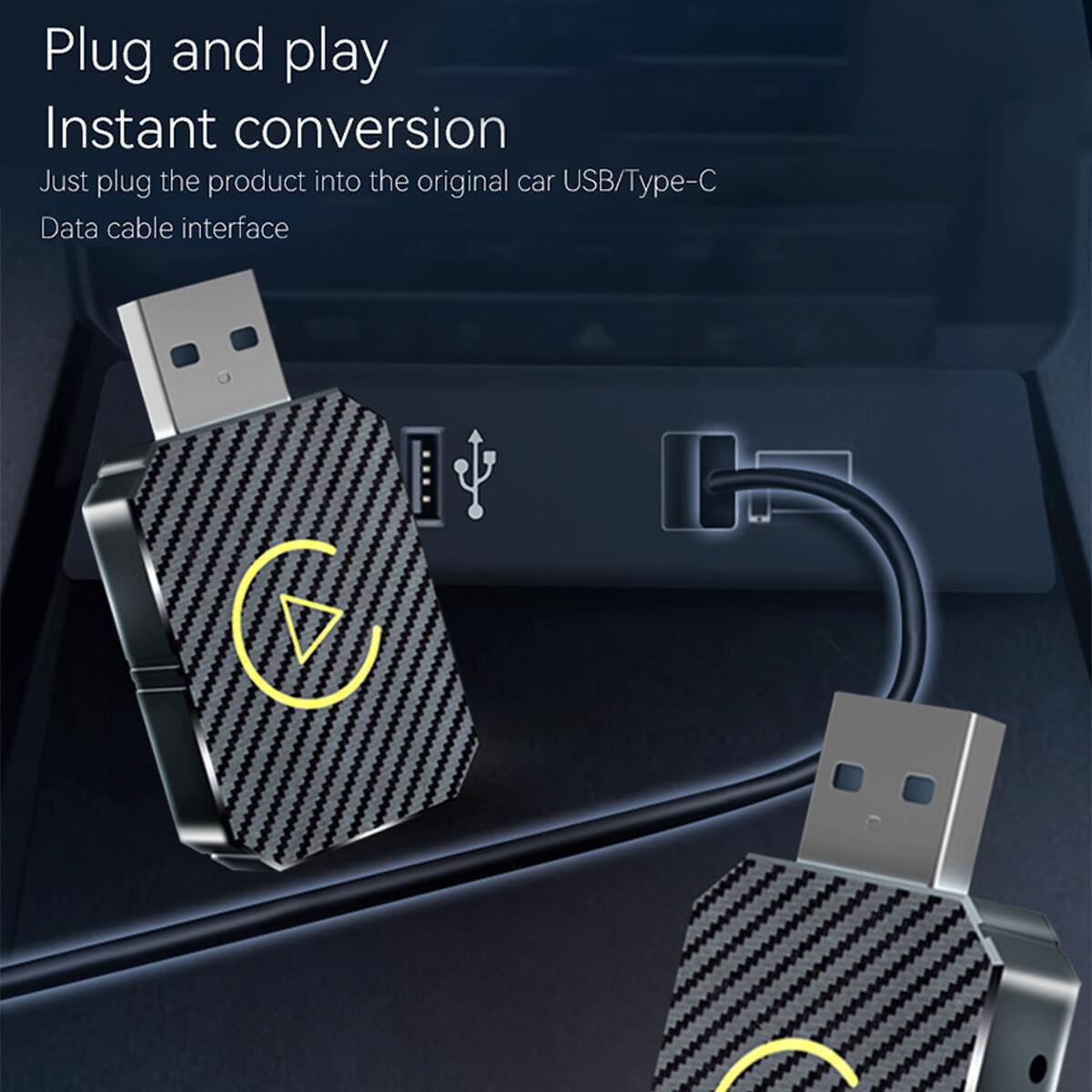 2 in 1 Wireless Carplay Adapter Android Auto Adapter USB Car Dongle Connect Box.