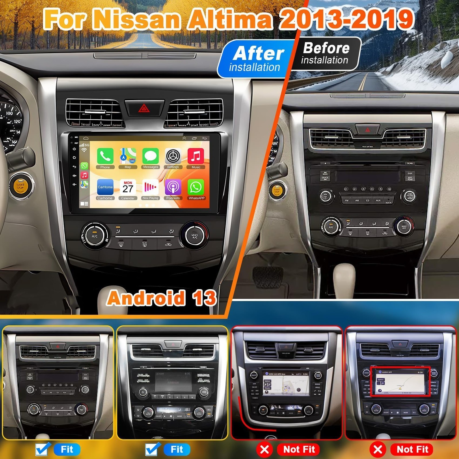 For 2013-2018 Nissan Teana CarPlay Android 13 Car Radio Stereo 4+64G 9in WiFi
