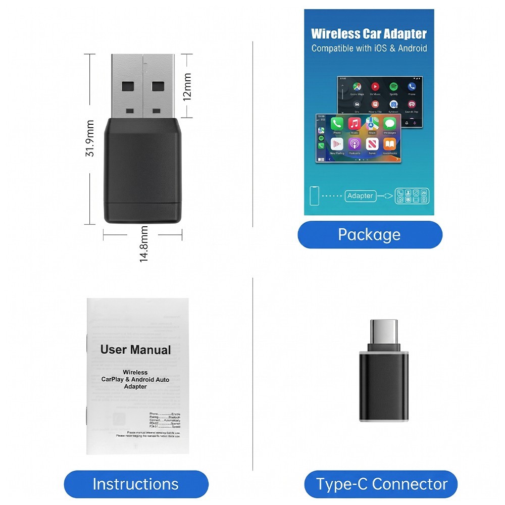 NEW Wireless USB Carplay Adapter Dongle For iPhone Apple Android Auto Plug &Play