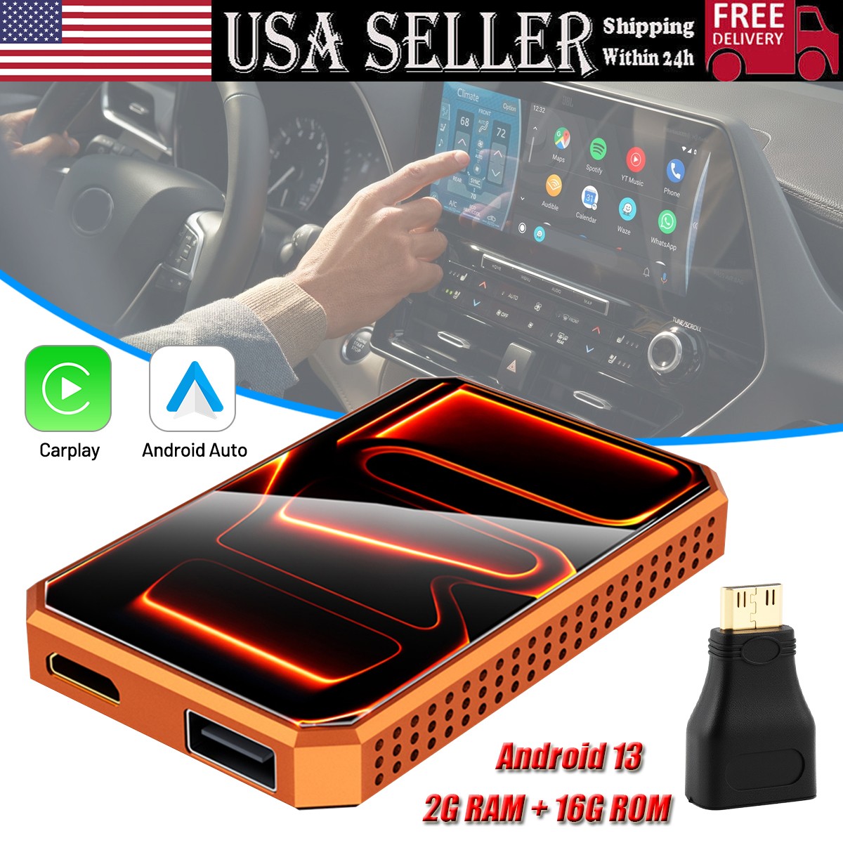 Wireless CarPlay WIFI AI box Android Auto Adapter Converter with Netflix YouTube