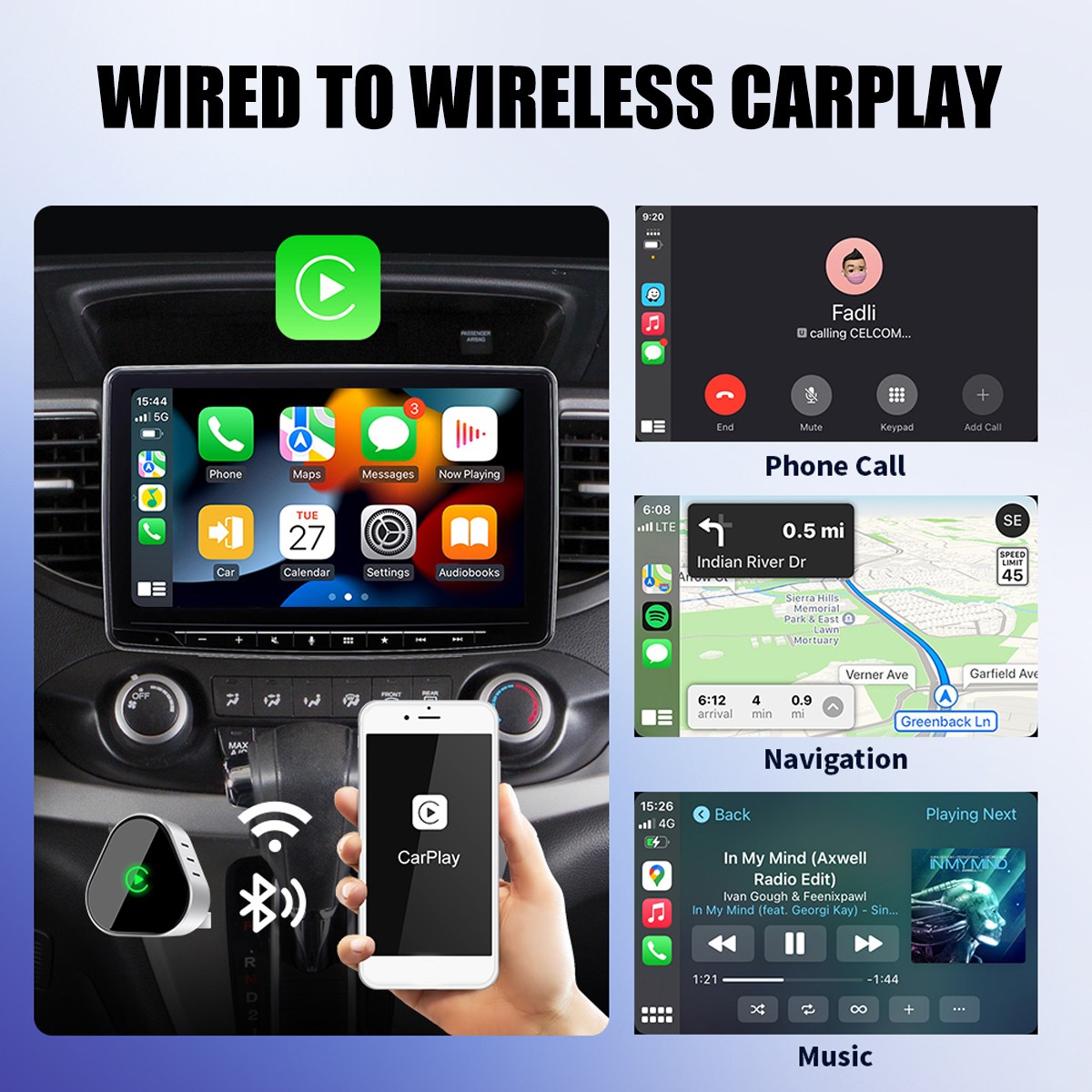 5G WIFI USB Wireless CarPlay Adapter For iPhone Android Auto Dongle Plug & Play