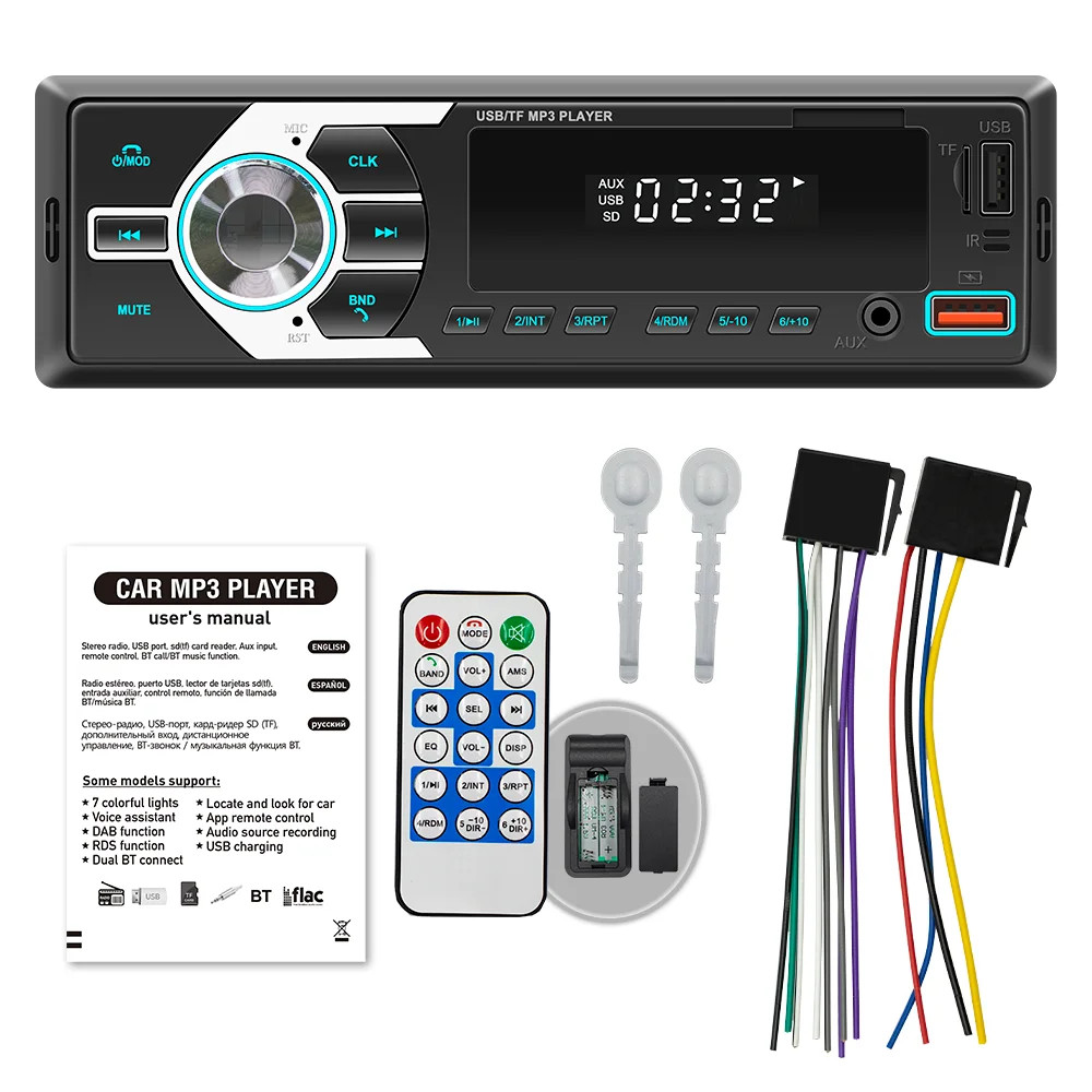 Car Stereo Radio 1 Din MP3 Bluetooth USB TF AUX FM
