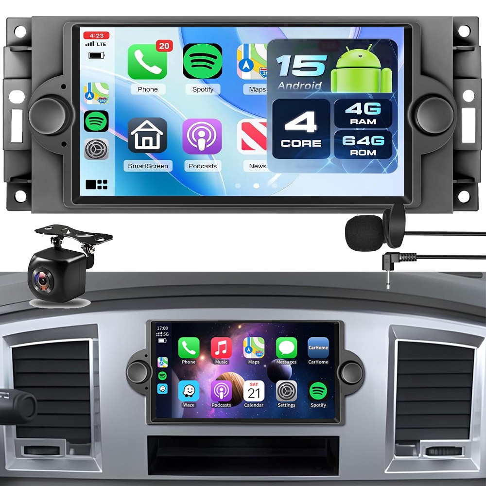 For 2006 2007 2008 DODGE RAM 1500 2500 3500 CarPlay Android 15 Radio GPS SWC