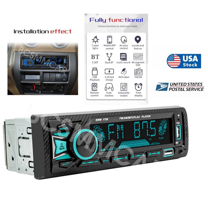 FM/AM Radio Car Stereo Single 1DIN Bluetooth MP3 Player Audio Receiver Head Unit