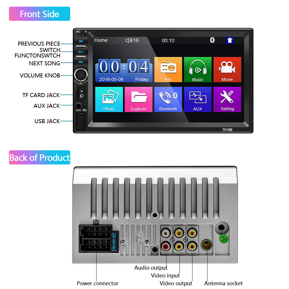 Double 2DIN 7″ Car Radio Stereo IOS/Android Mirror Link Bluetooth FM USB AUX MP5
