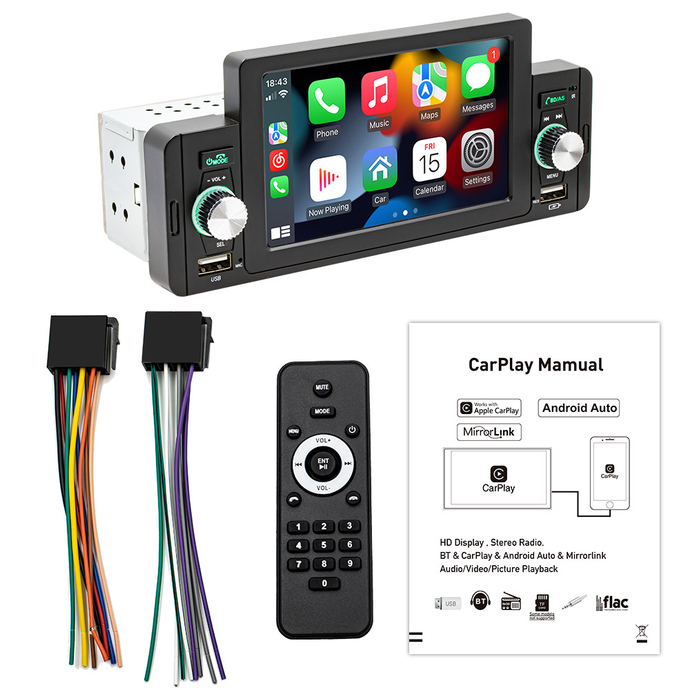 5 inch Car Multimedia Player Stereo Radio W/Carplay Android Auto Remote Control