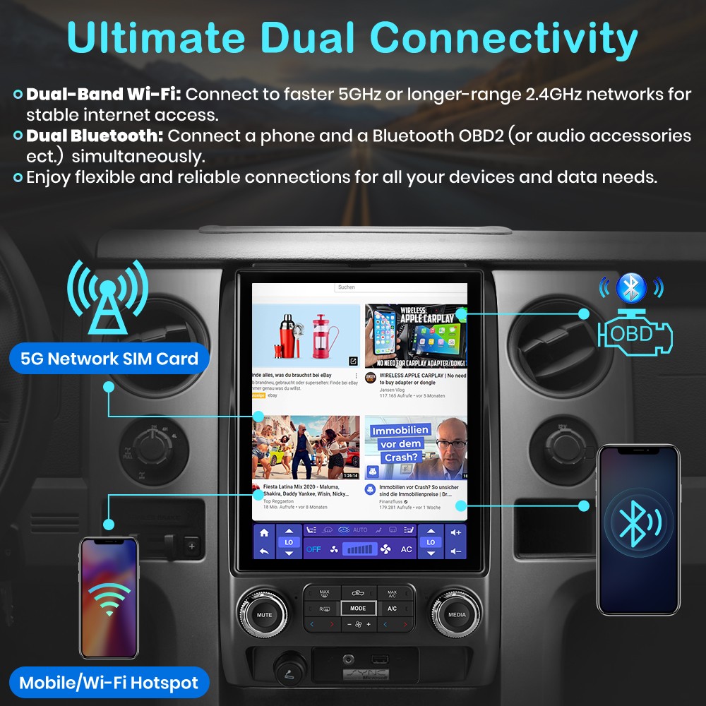For Ford F150 2009-2012 4G CarPlay 4+64GB Android15 12.1“Car Radio GPS Navi WIFI