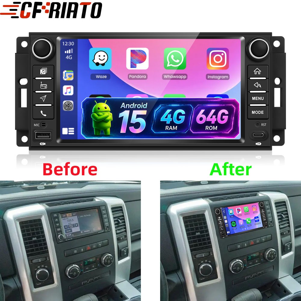 4+64GB Carplay For Dodge RAM 1500 2500 2009-2012 Android 15 Car Radio RDS Stereo