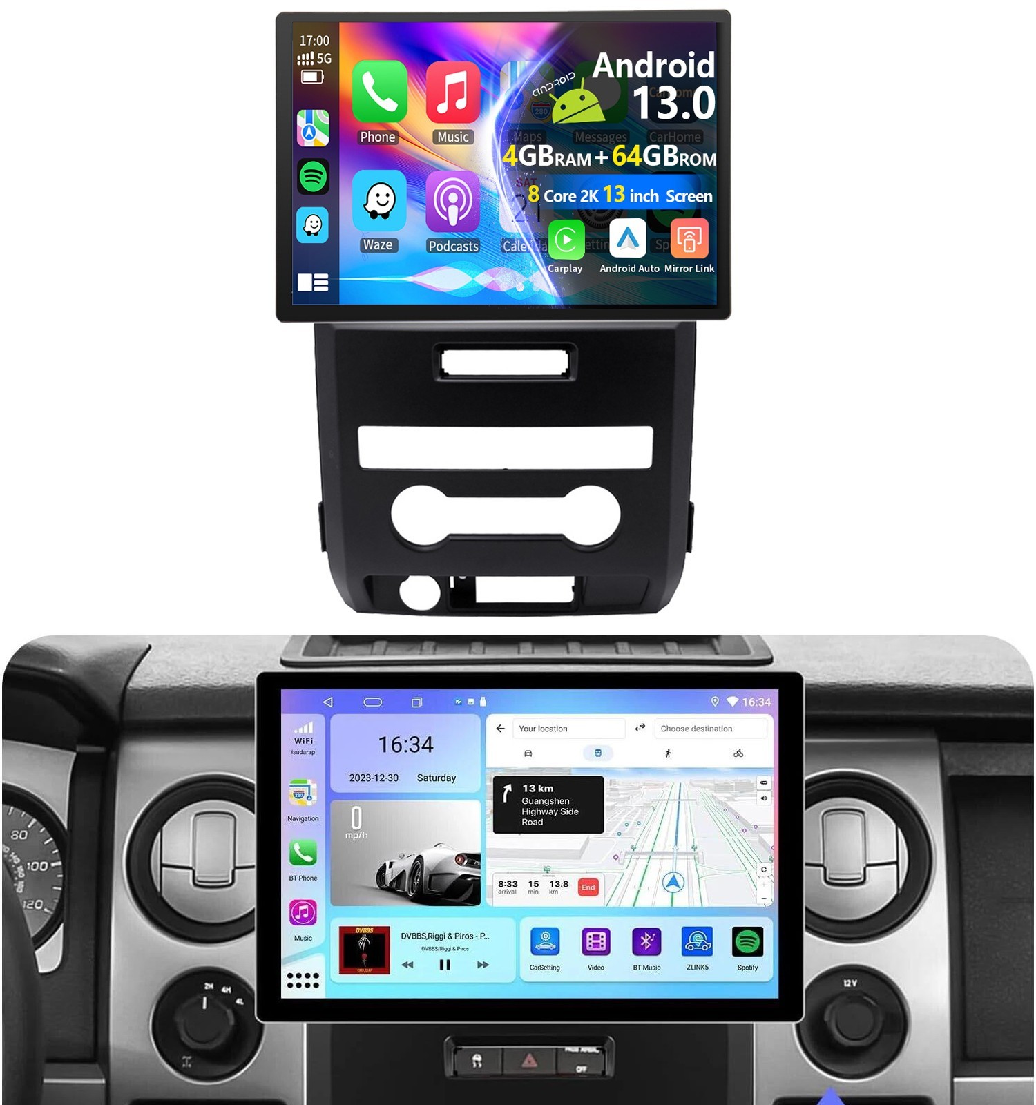 13″ Carplay For 2009-2014 Ford F150 Android Car Stereo Radio Navi 8-Core 4+64G