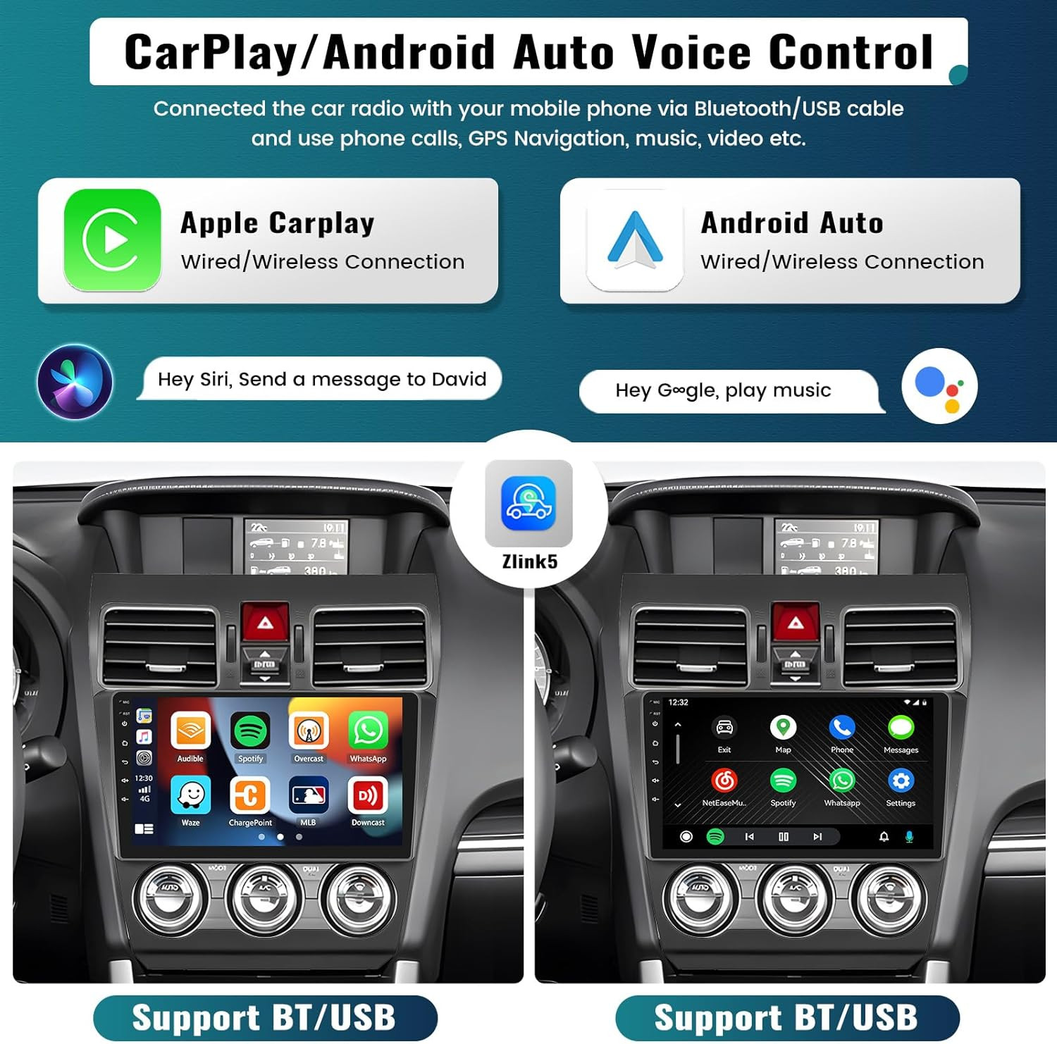 CarPlay Android 14 Auto Car Stereo GPS Navi For Subaru Forester XV WRX 2015-2018