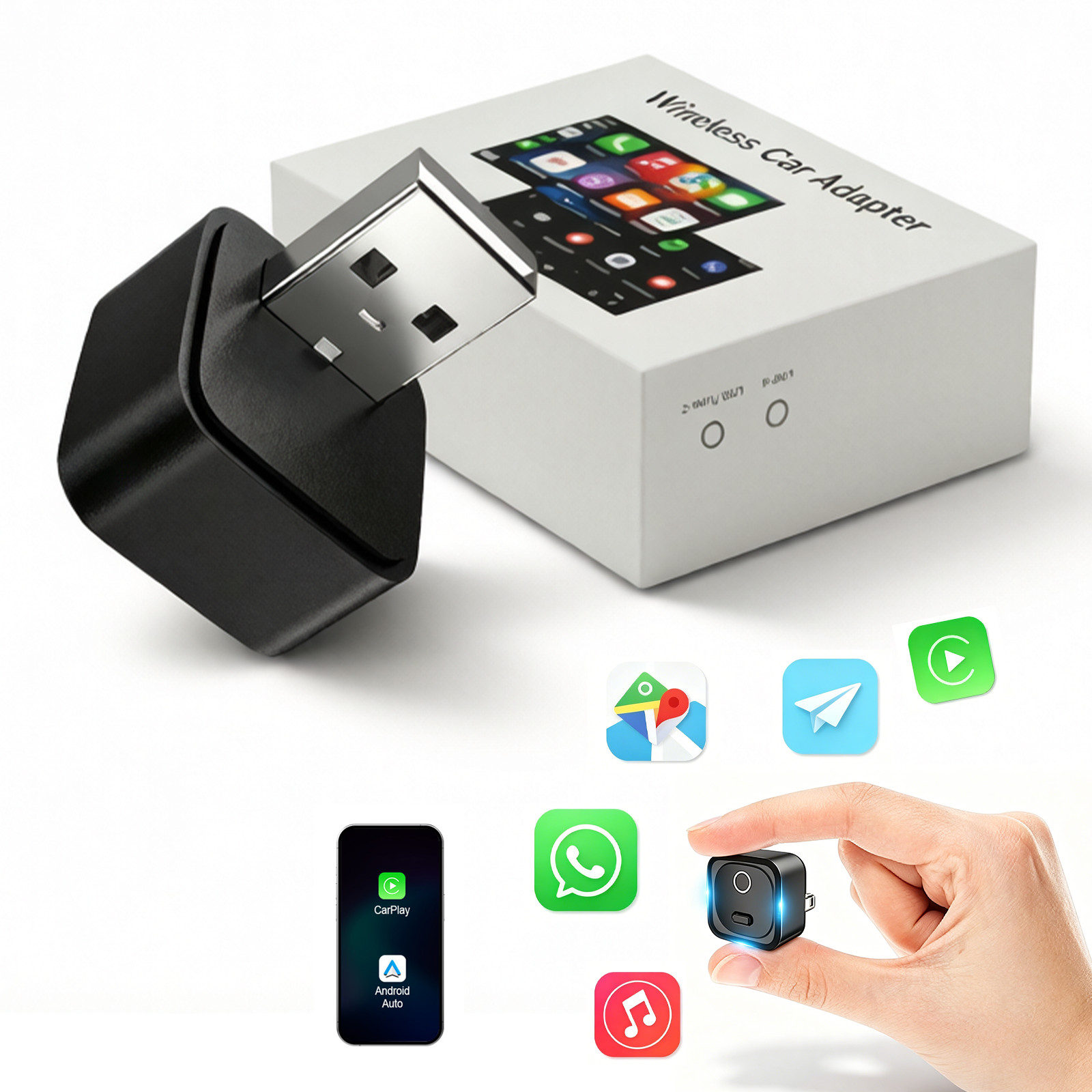 2in1 Wireless CarPlay Android Auto Adapter USB Plug & Play No Cable 2026