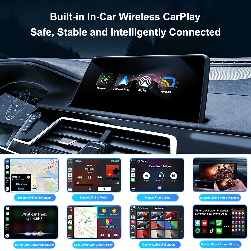 1/2X 4IN1 Wired to Wireless CarPlay Adapter for Apple iPhone Auto Mirror Link