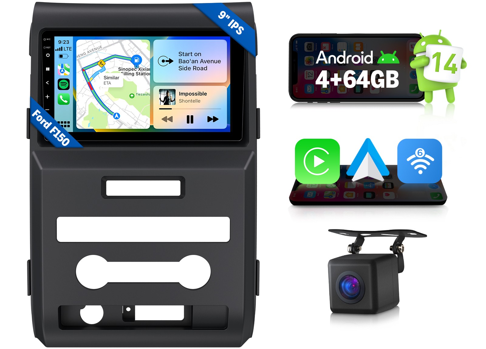 For 2009-2014 Ford F-150 9″ Android 14 4+64 Car Radio Stereo CarPlay Plug & Play