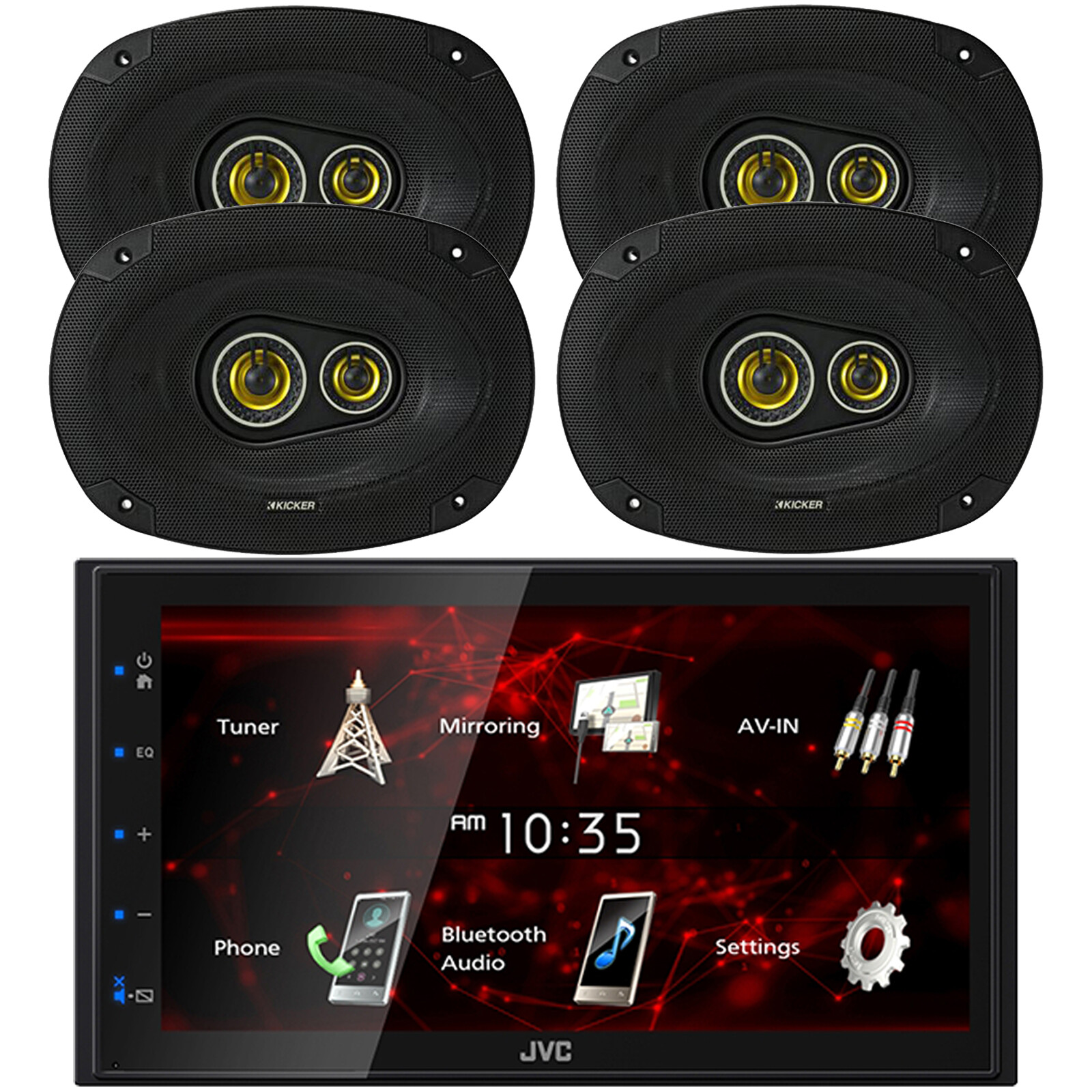 JVC 2DIN In-Dash 6.8″ Touchscreen Bluetooth Car Receiver, 4x 6×9″ 450W Speakers