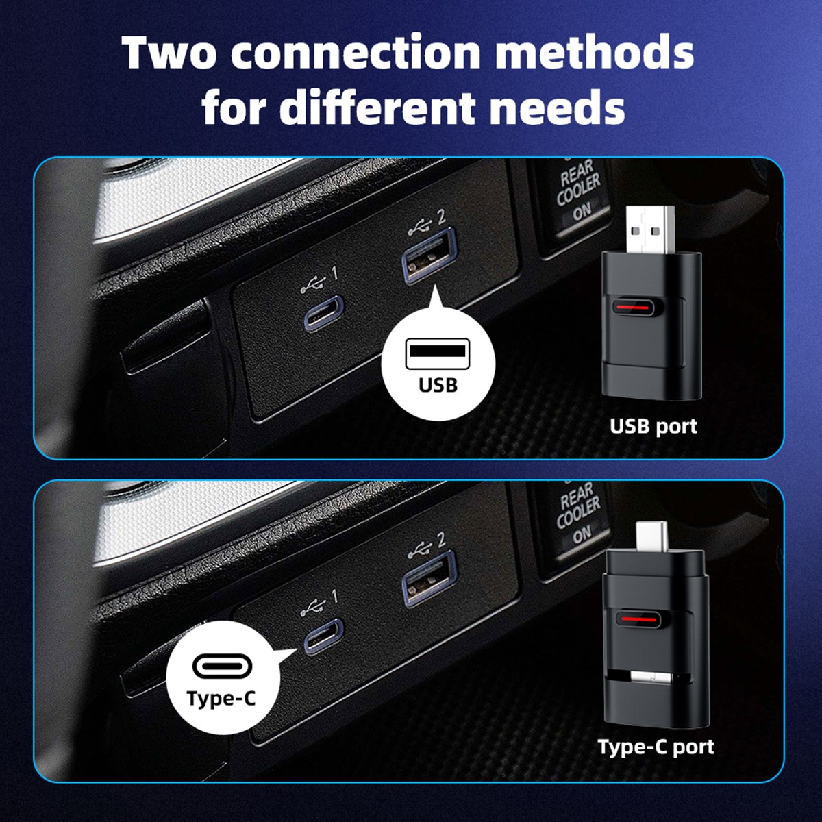 5GHz WiFi USB and Type-C Plug and Play Cable to Wireless CarPlay Mini Adapter US