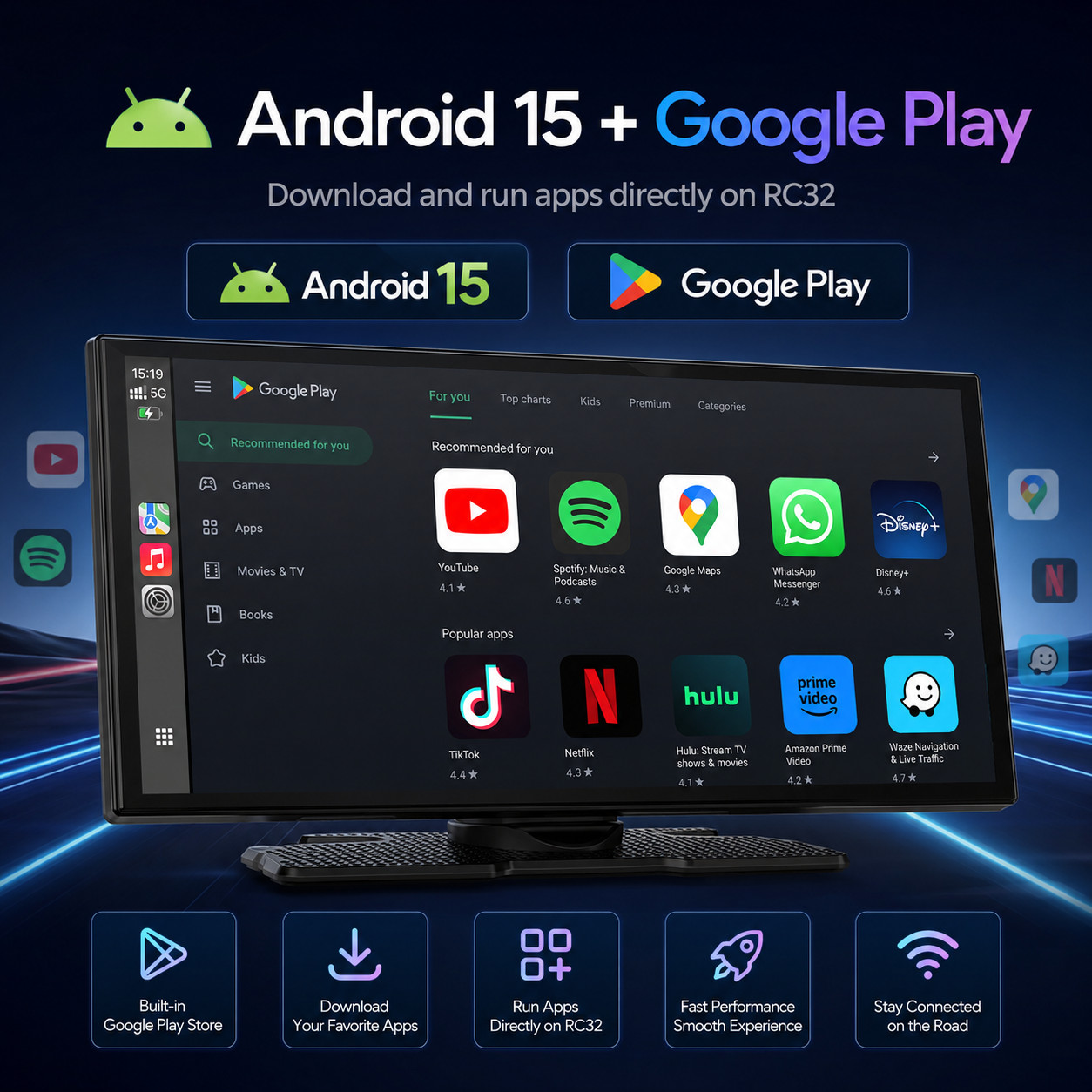 LAMTTO RC32 11″ Portable CarPlay Screen Android Auto Wireless GPS DVR Camera