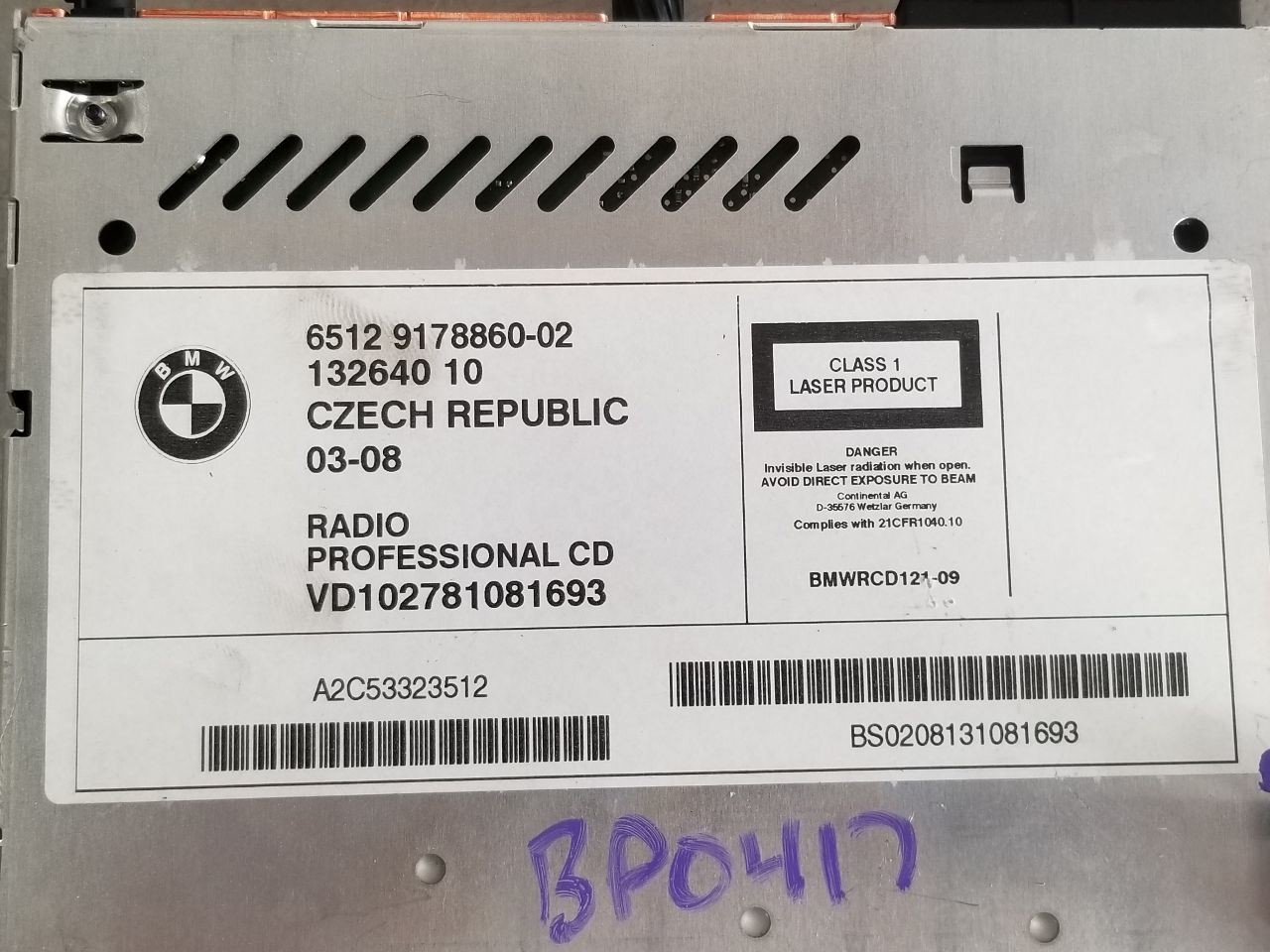 08 2008 BMW 135I RADIO AUDIO PROFESSIONAL MODEL RECEIVER AM-FM-CD 65129178860