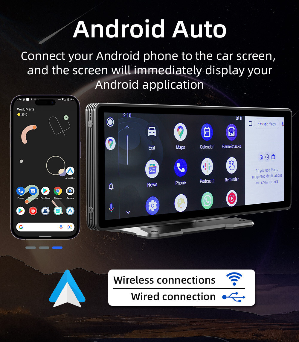9.3in Wireless Car MP5 Player CarPlay Android Auto BT FM With 4LED Rear Camera