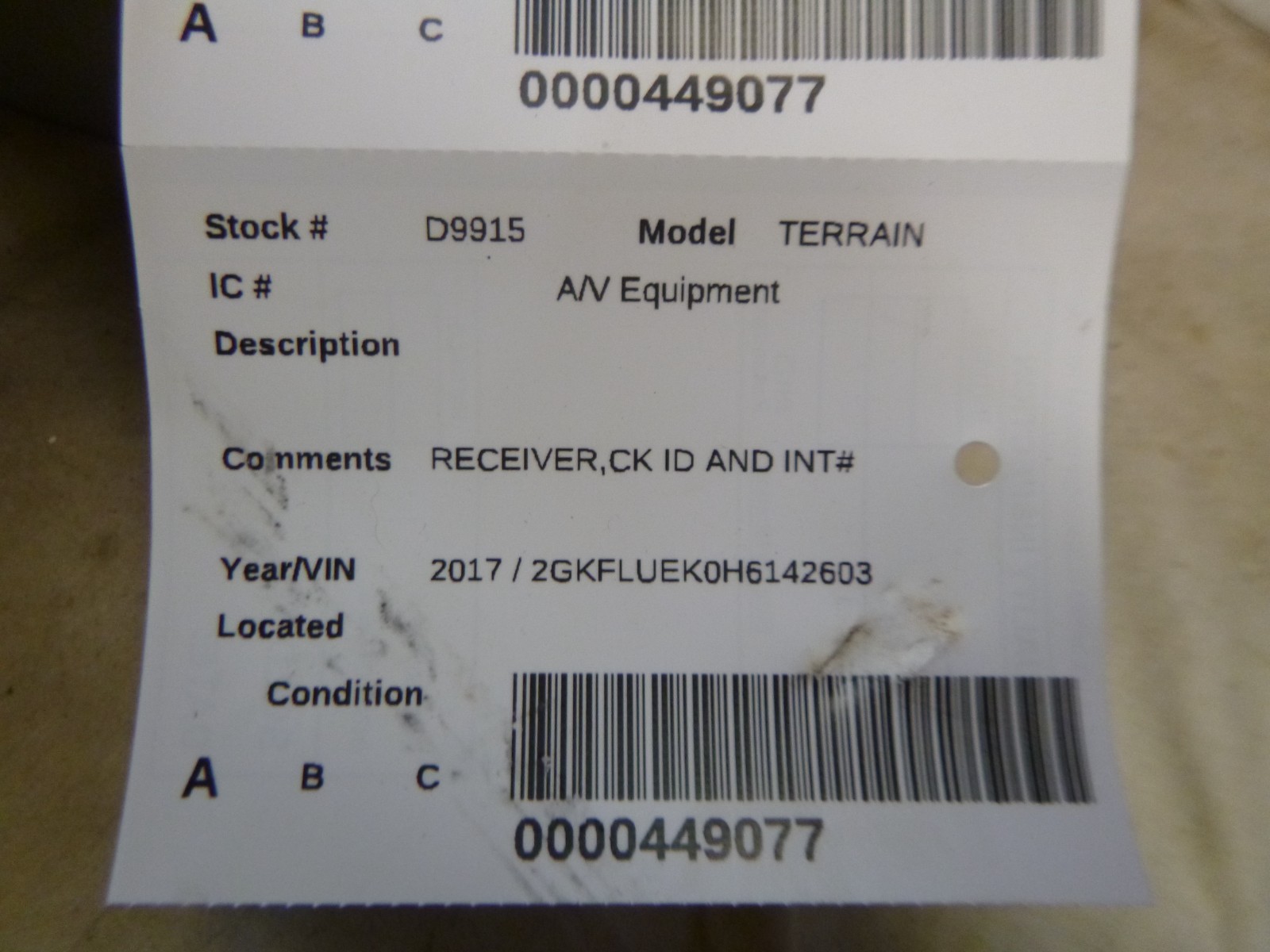 2017 17 GMC Terrain Radio Receiver Mechanism w/ Vin Tag 84064074 RKZ01