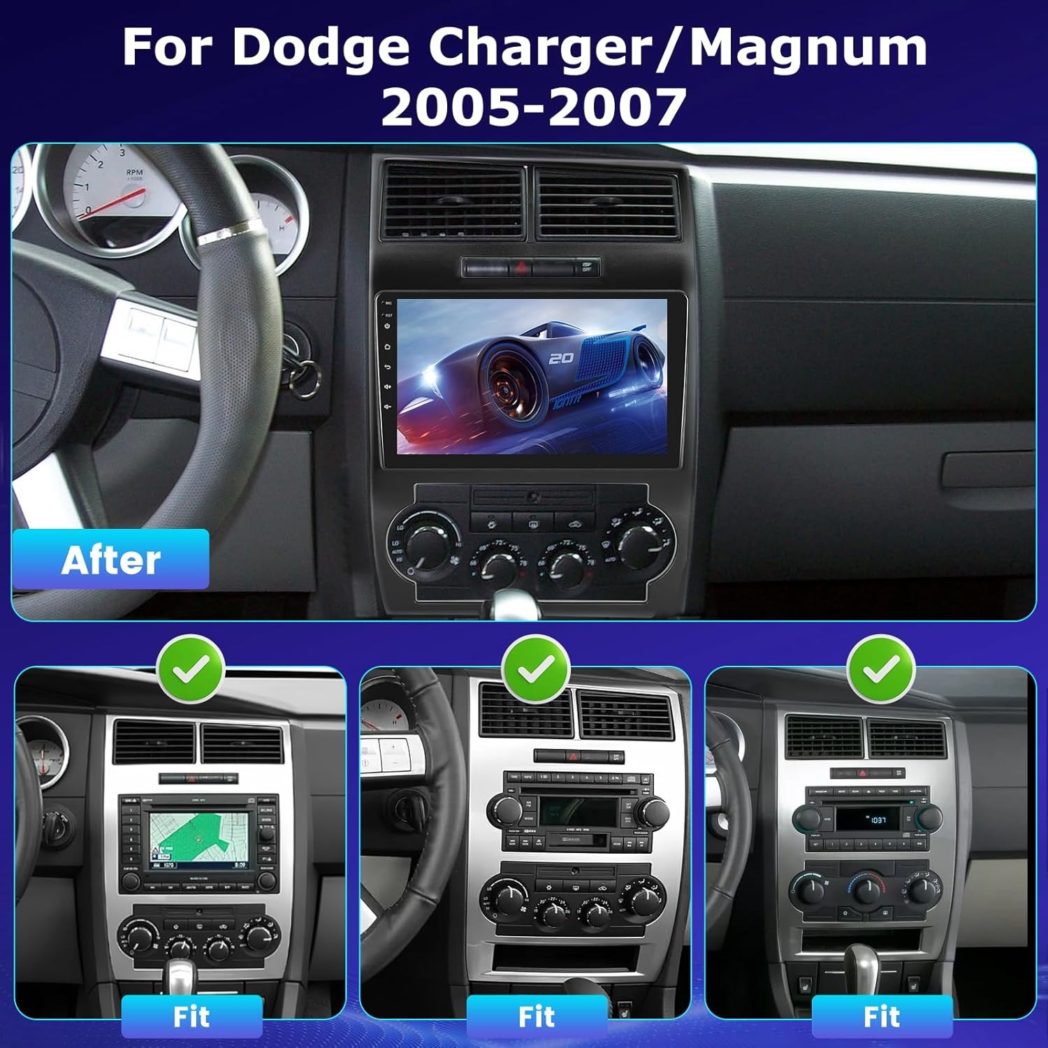 4+64G Android15 CarPlay Stereo Radio GPS For Dodge Charger Magnum 2005 2006 2007